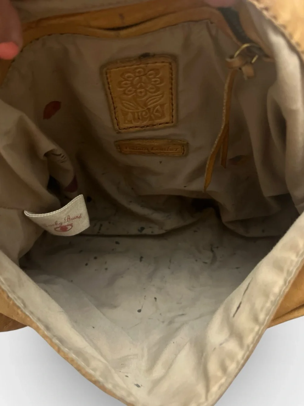 Lucky Brand Ramblin Rose Lambskin Boho Hobo Bag Tan Tooled Y2K